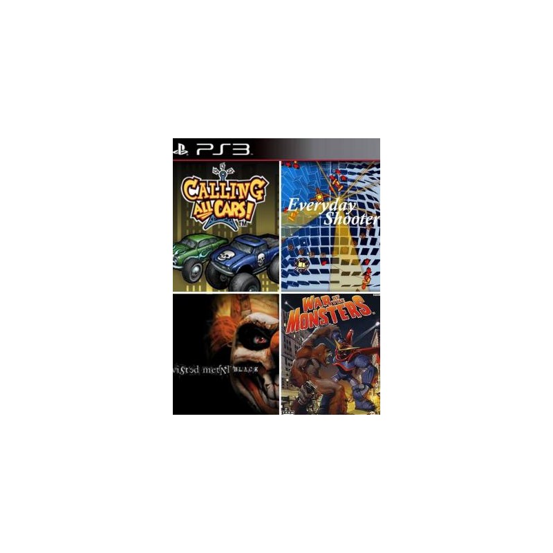 4 JUEGOS EN 1 Twisted Metal Black + Calling All Cars + Everyday Shooter + War of the Monsters PS3