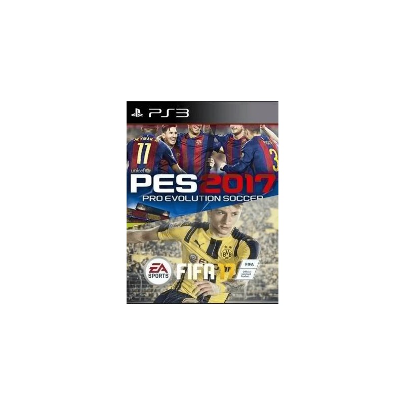 2 JUEGOS EN 1 DE FIFA 17 + PRO EVOLUTION SOCCER 2017 PS3