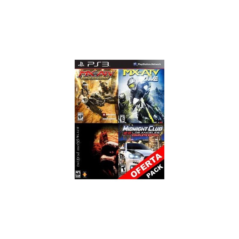 4 Juegos en 1 MX vs. ATV Supercross Mas MX vs ATV Alive Mas Twisted Metal Black Mas Midnight Club Los Angeles Complete Edition